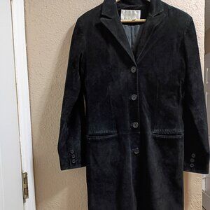 Vintage Black suede lung trench coat Y2K Margaret Godfrey size 4